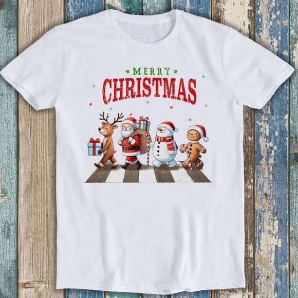 Christmas Santa Snowman Funny Gift Tee T Shirt, Christmas Tee - Picture 1 of 4